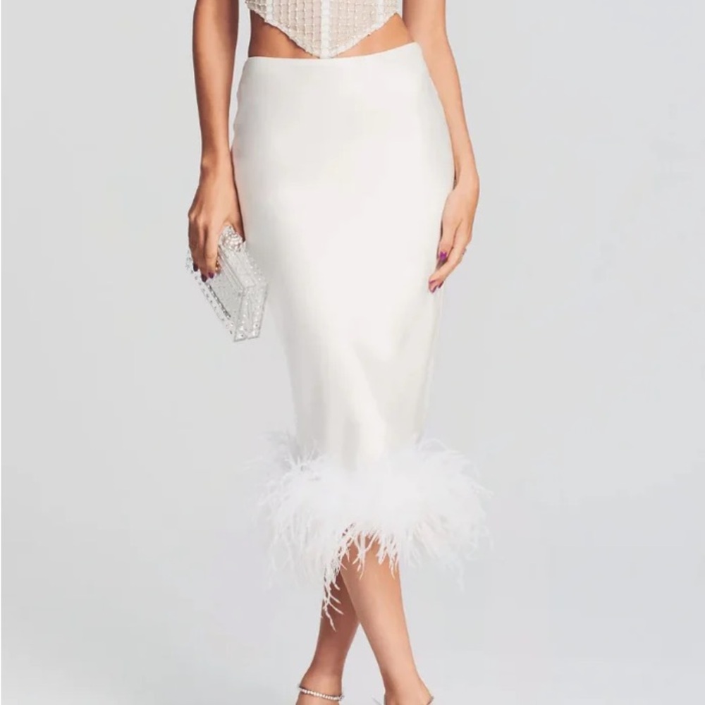 Retrofete PAULA FEATHER MIDI SKIRT White Small